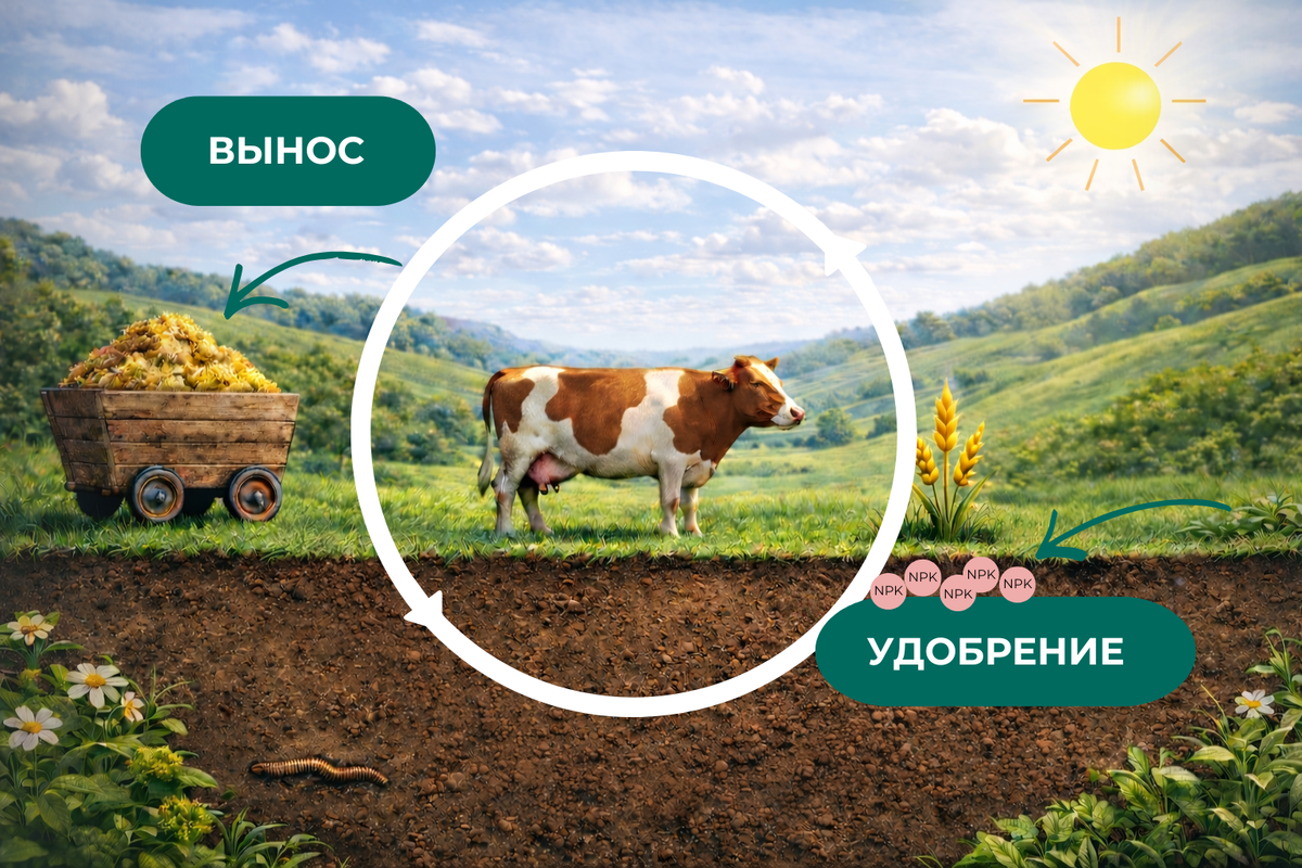 Схема притока и оттока в круговороте элементов на поле