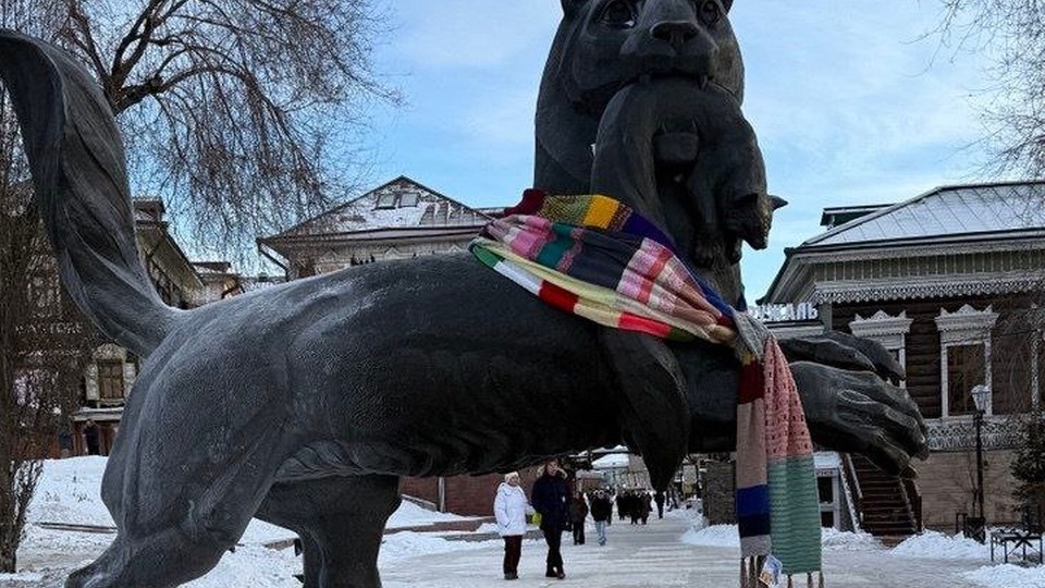 Рекордный 18-метровый шарф пропал со скульптуры Бабра в Иркутске