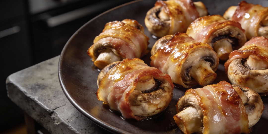 Шампиньоны в беконе в аэрогриле: румяные за 15 минут