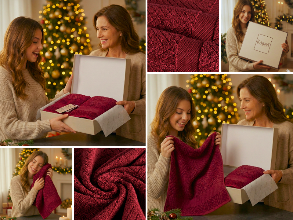 Набор махровых полотенец «ZANDER»: банное 70х140 см и для волос, лица и рук 50x90 см в подарочной коробке, цвет бордовый — OZON арт. 2964439175 и WB арт. 565208764.