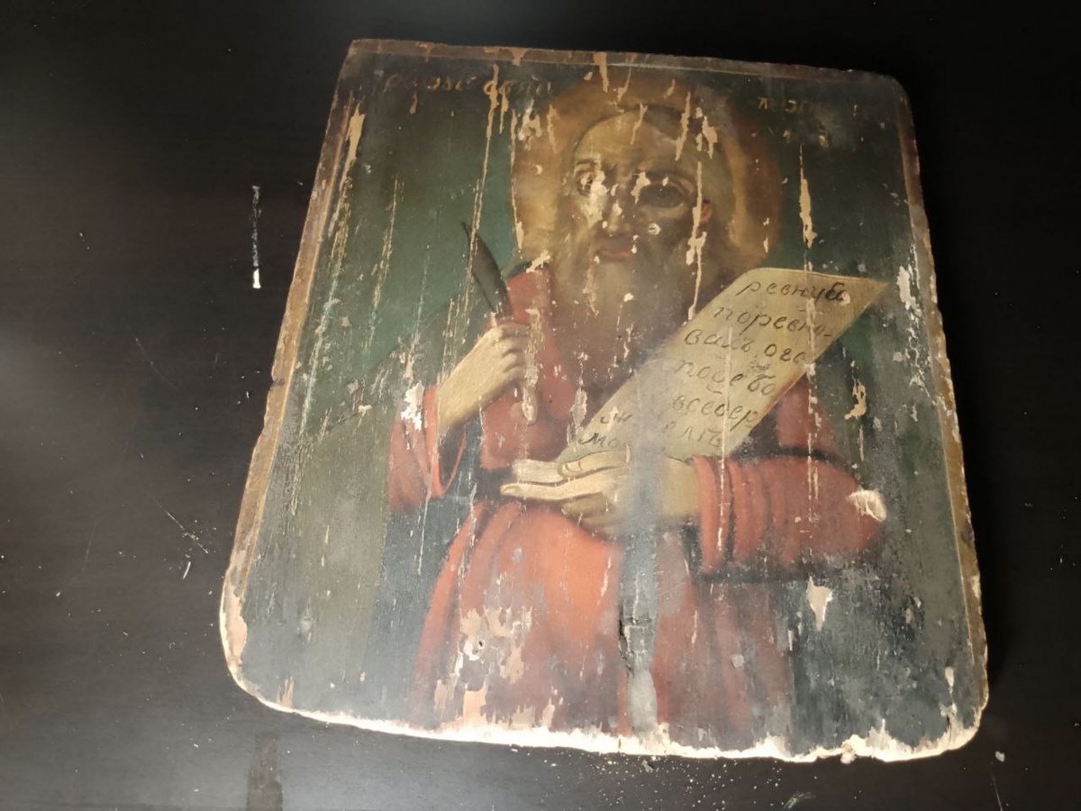 икона Святой Образ Илии Пророка. Общий вид до реставрации. Фото автора.