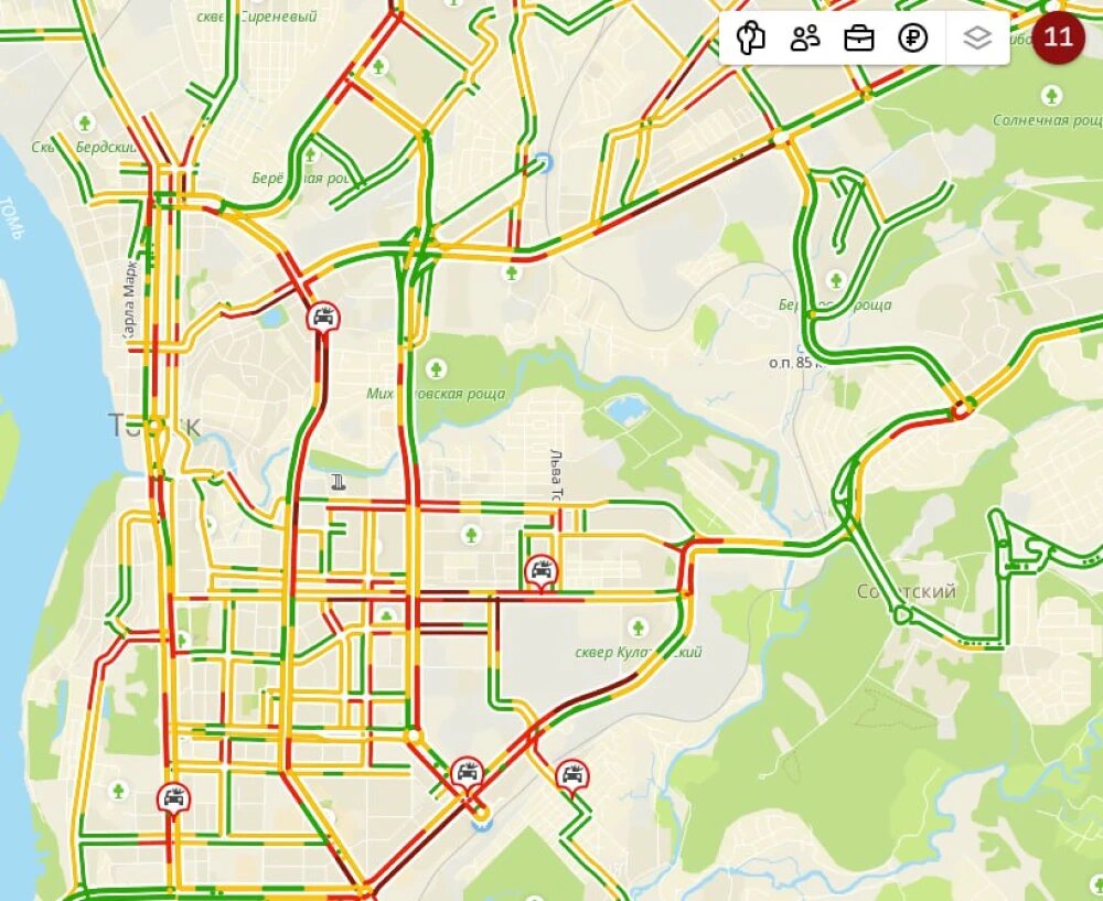    Одиннадцатибалльные пробки 23 декабря, © скриншот из сервиса "2ГИС"