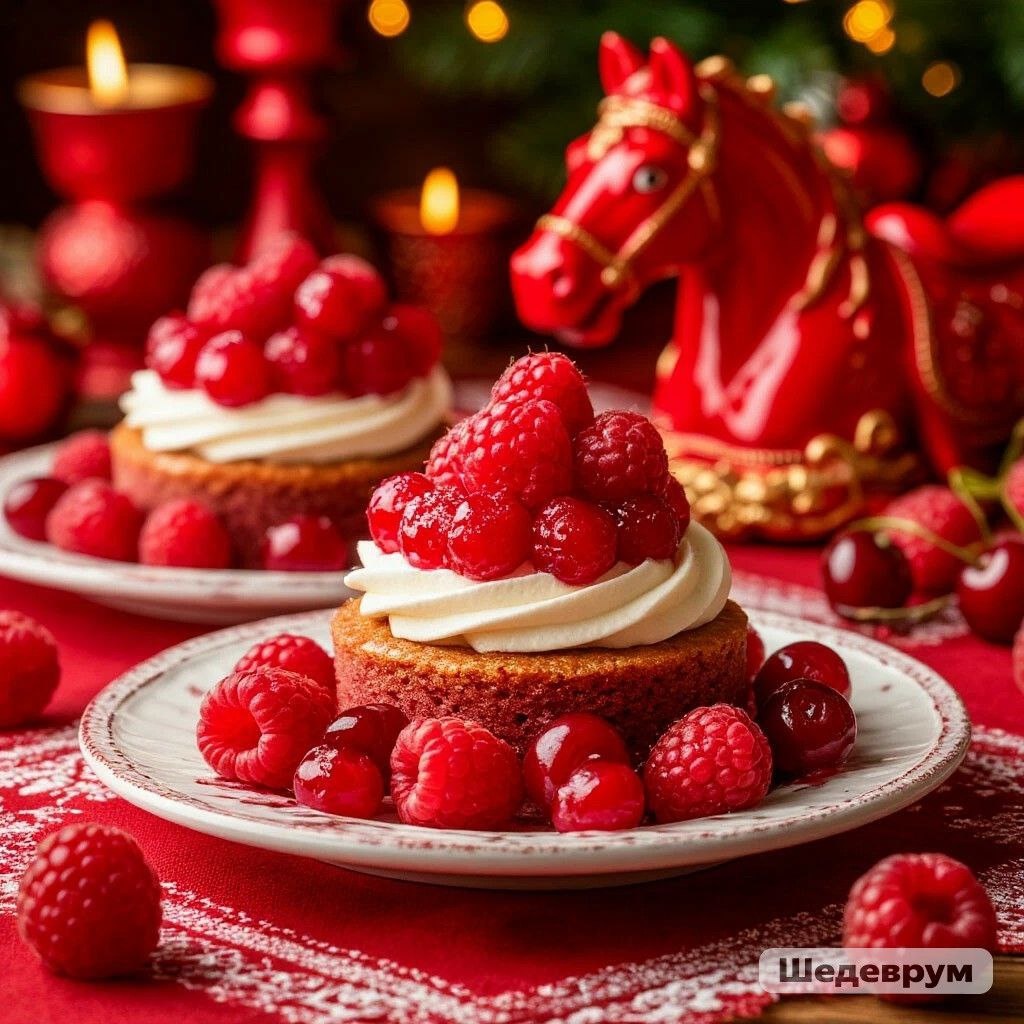 Десерт с фруктами на новогодний стол, изображение сгенерировано ИИ