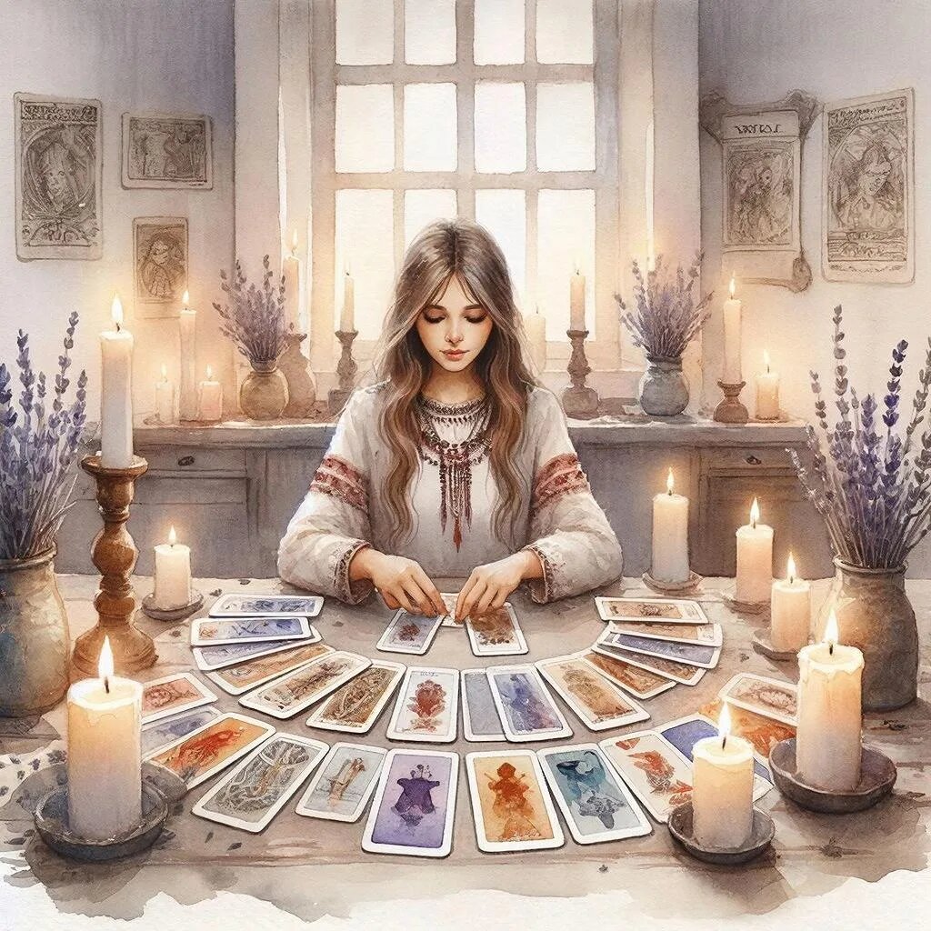 Гадание на картах. Иллюстрация сгенерирована нейросетью