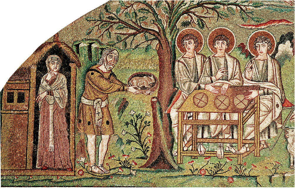 Гостеприимство Авраама. Мозаика собора сан Витале. Равенна, 6 в.