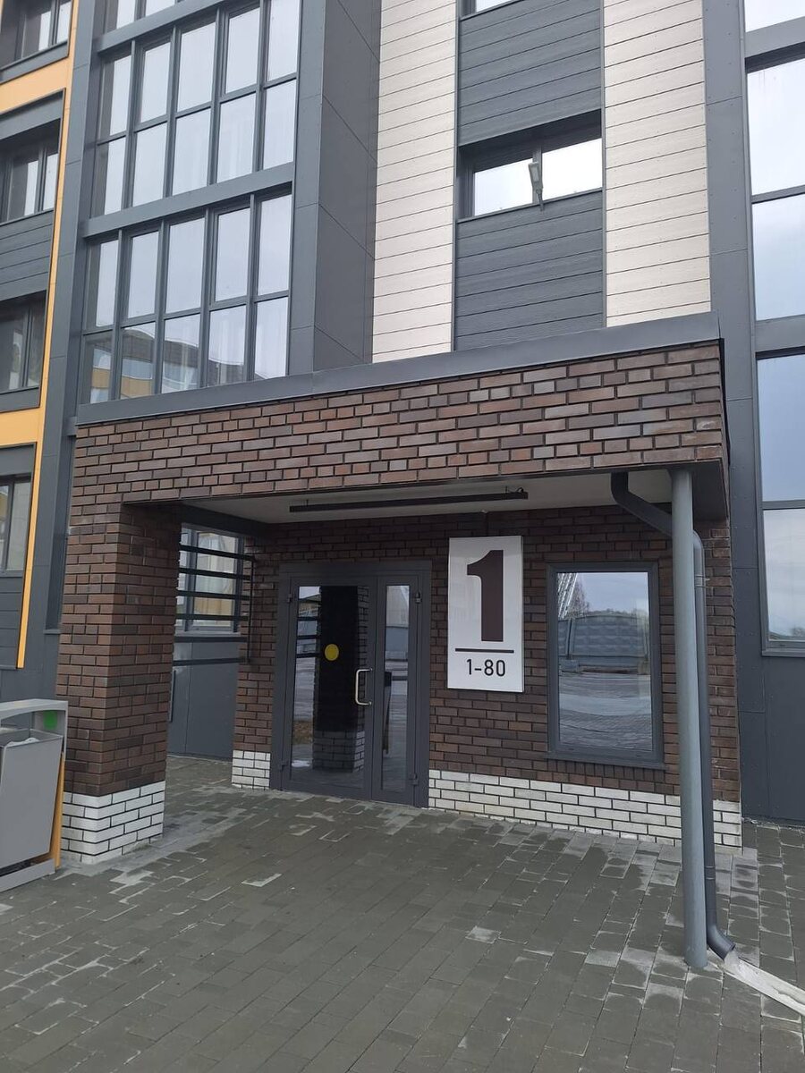 На фото пример здания с подъездом выполненного из кирпича Ликолор — Дарт Флэш.