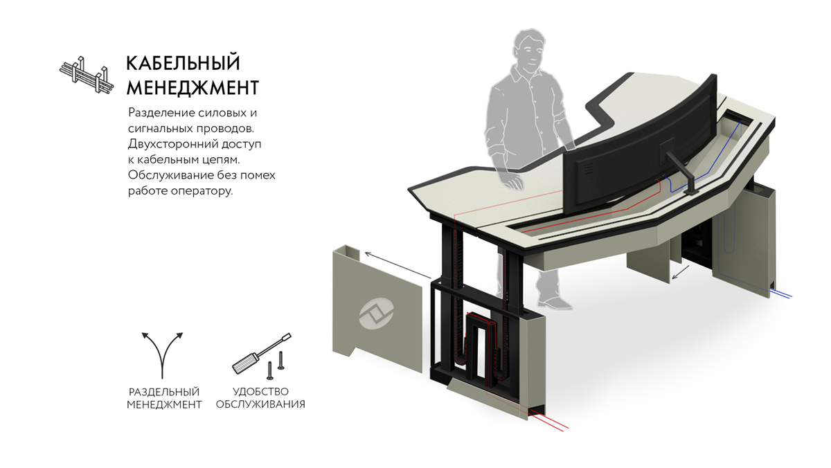 Кабель-менеджмент в диспетчерской мебели