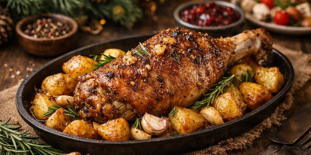 Голень индейки для большого стола: сочная и без суеты