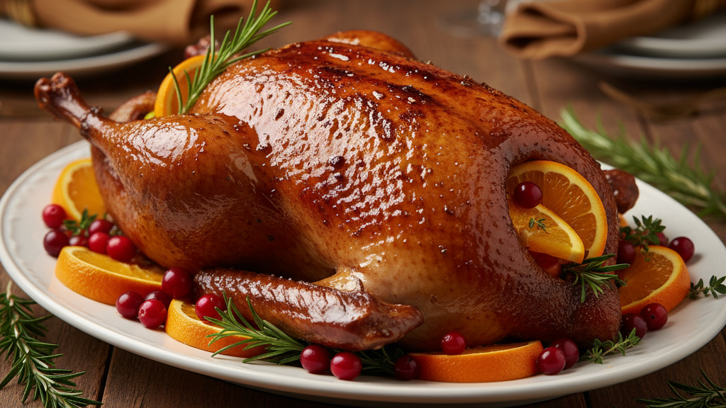 Запеченная утка с клюквой и апельсинами