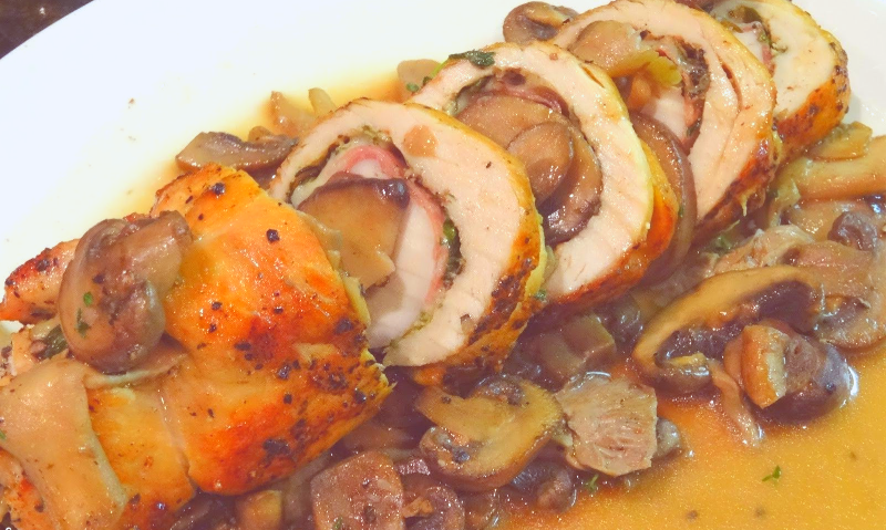 Рулет из индейки с грибами