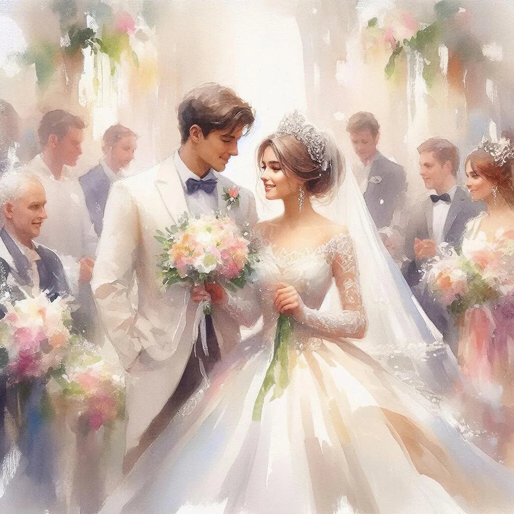 Свадьба. Иллюстрация сгенерирована нейросетью