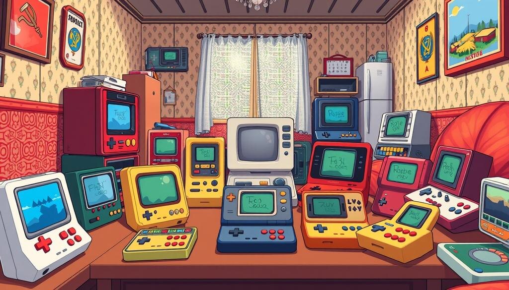    Картинка, изображающая советские карманные электронные игры 1980-х годов