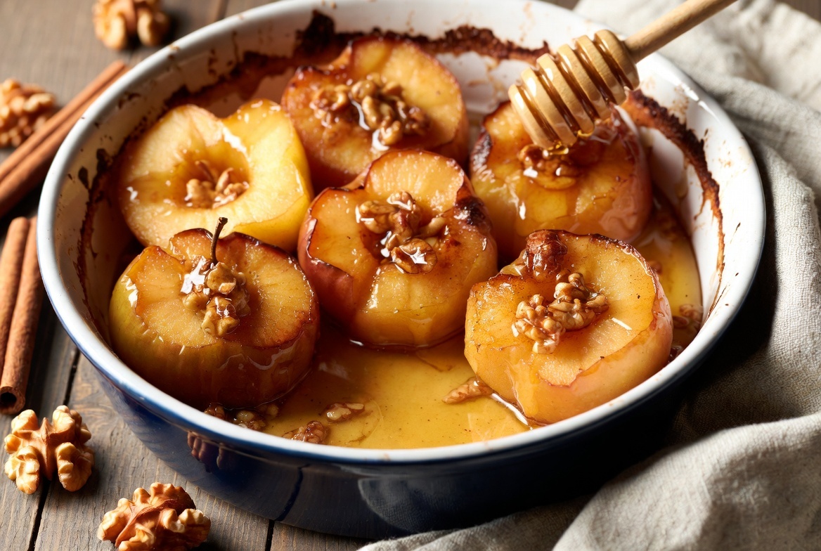 Запеченные яблоки с медом и орехами 