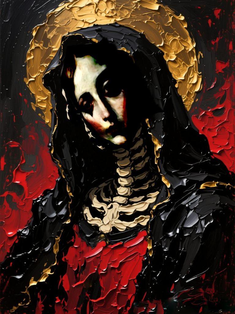 Santa Muerte. Иллюстрация создана с помощью нейросети StableDiffusion и программы Photoshop.