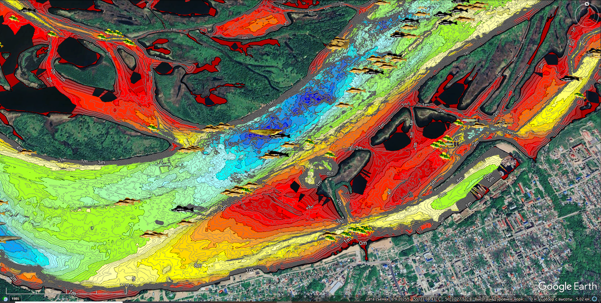 Батиметрическая карта акватории Камы у Чистополя за период 2016-2025 гг.