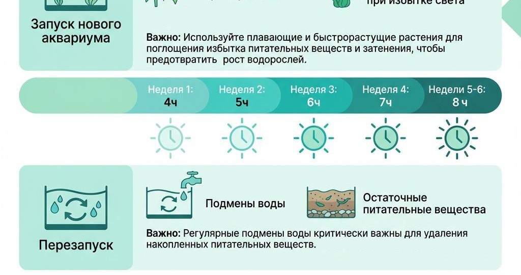 Как освещение губит аквариум. Настраиваем световой режим при запуске и перезапуске.