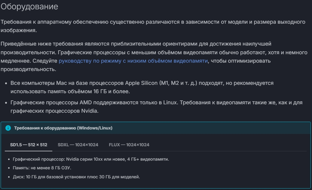 Официальные минимальные характеристики для InvokeAI