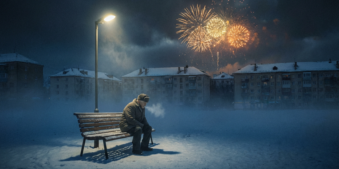 Старик на лавочке в Новый Год