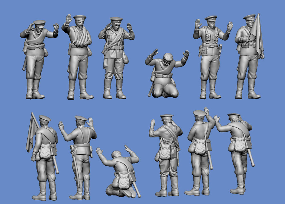 Сдающиеся в плен солдаты Русской императорской армии, Первая Мировая война. Миниатюры Михаэля Кремериуса, https://germania-figuren.eu/product/russische-infanterie-1914-18-gefangene