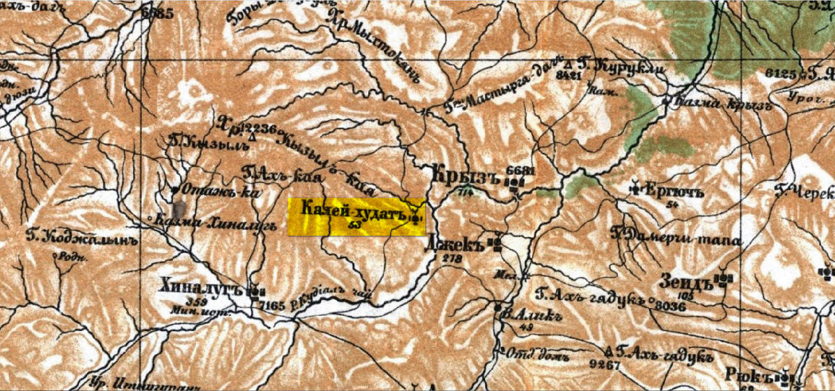 На фото: Калей-Худат_Военно-топографическая пятиверстная карта, 1926 г.