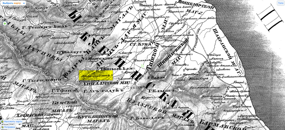 На фото: Калей-Худат_Карта Закавказского края 1834 года.