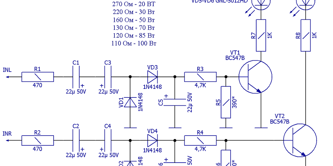 LED-индикатор предельной мощности для АС