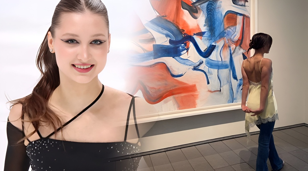 Фигуристка Хавронина на фоне картины