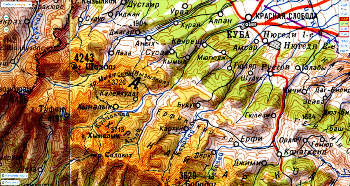 На фото: Калей-Худат_Карта СССР 10 км - Европейская часть, 1987 г.