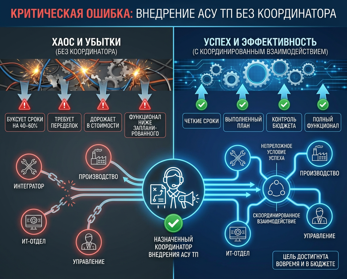 Ошибка - внедрение АСУ ТП без координатора