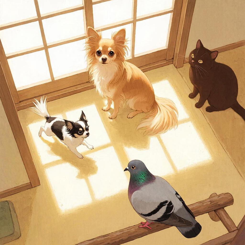 Собаки + кот + голубь = дзен 😌