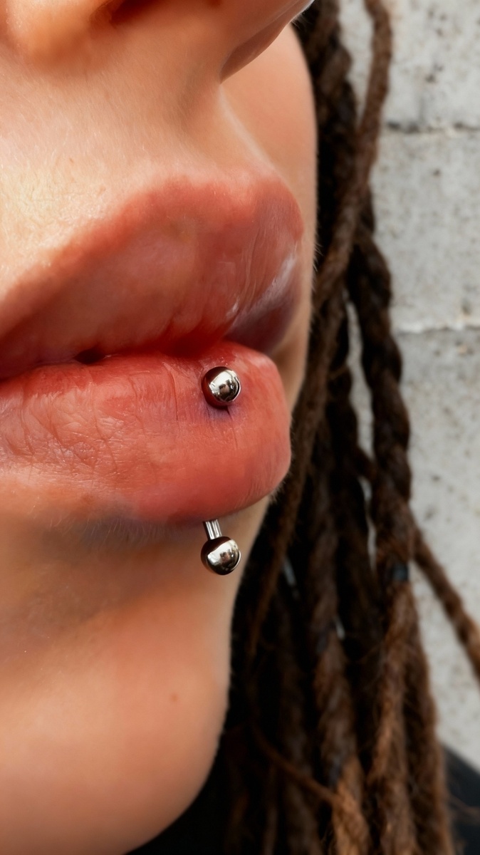 Вертикальный прокол губы