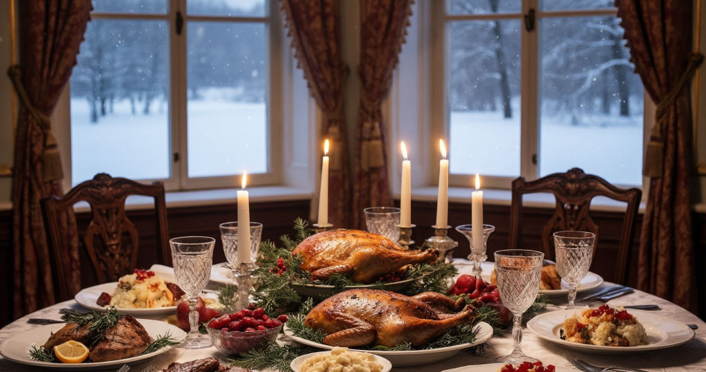 Новогодние блюда дореволюционной России: поросёнок, дичь и пироги, которыми измеряли богатство