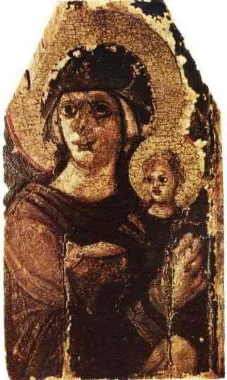 Икона Богородицы с младенцем Иисусом. VI век, Византия. Иллюстрация из книги "Искусство Византии IV-XV вв."