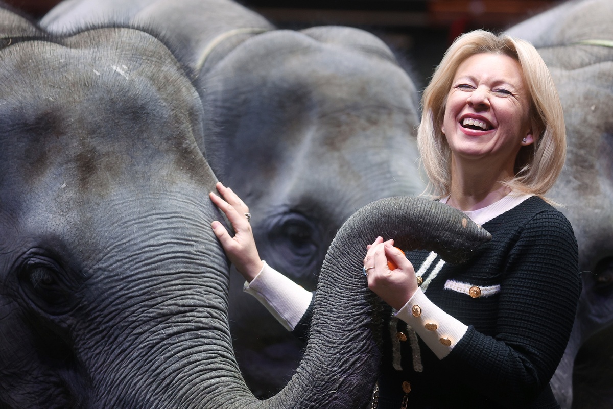    Мария Захарова во время презентации шести слонят, подаренных Мьянмой Большому Московскому государственному цирку./Павел Львов/РИА Новости