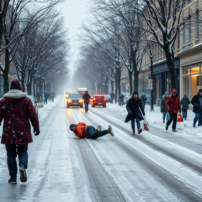 Зимой по городу передвигаться опасно / изображение сгенерировано нейросетью  