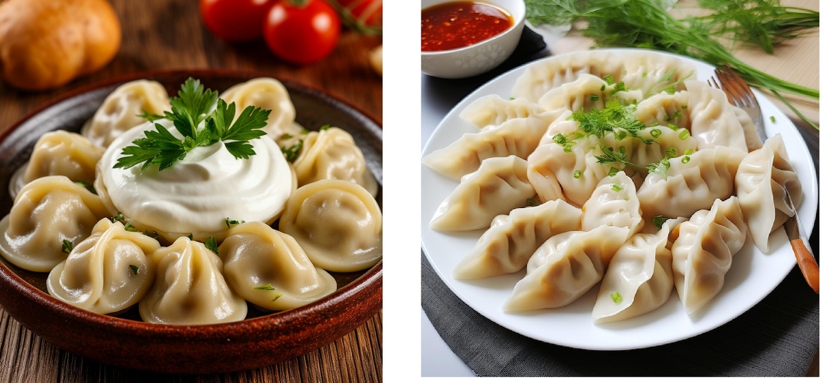 слева русский пельмени, справа китайские (найдите 10 отличий)))