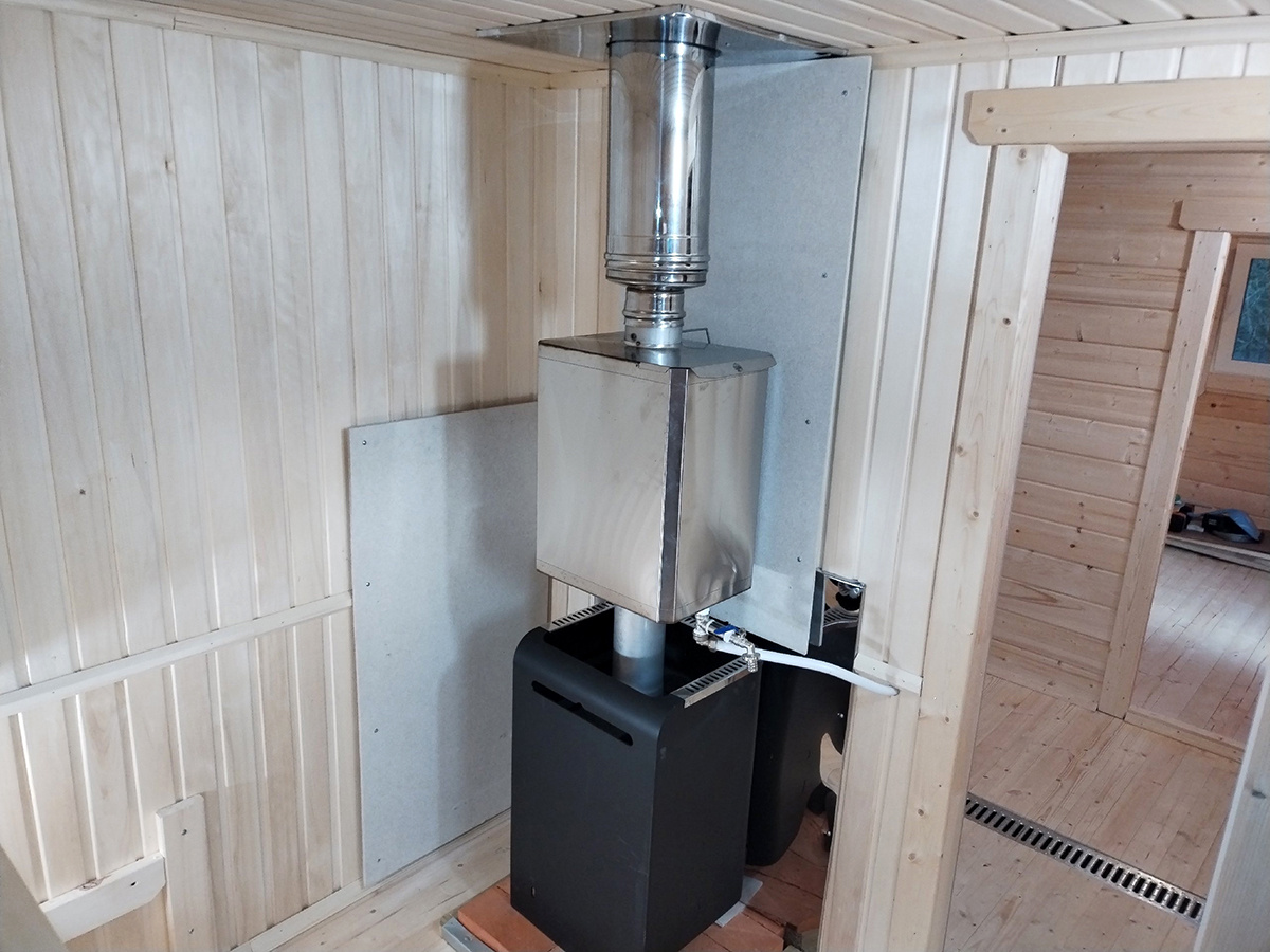 Объем помещения 8-16 м3, мощность печи 16 кВт, материал топки сталь