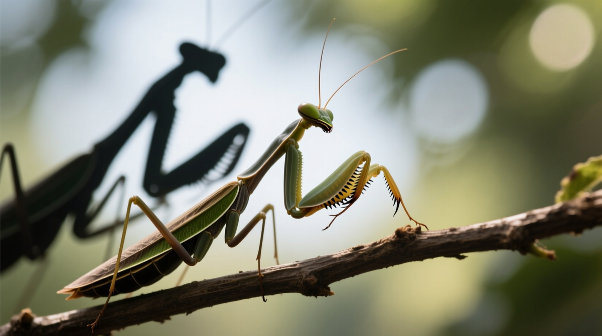 В природе самец богомола — не жертва, а осторожный участник сложного ритуала. Его ухаживание похоже на скрытный танец, цель которого — выжить и продолжить род.