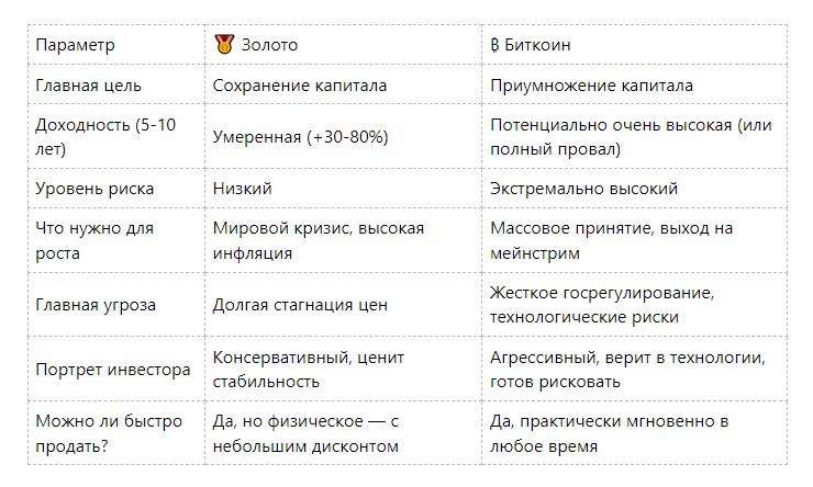 таблица на 5-10 лет между золотом и биткоином