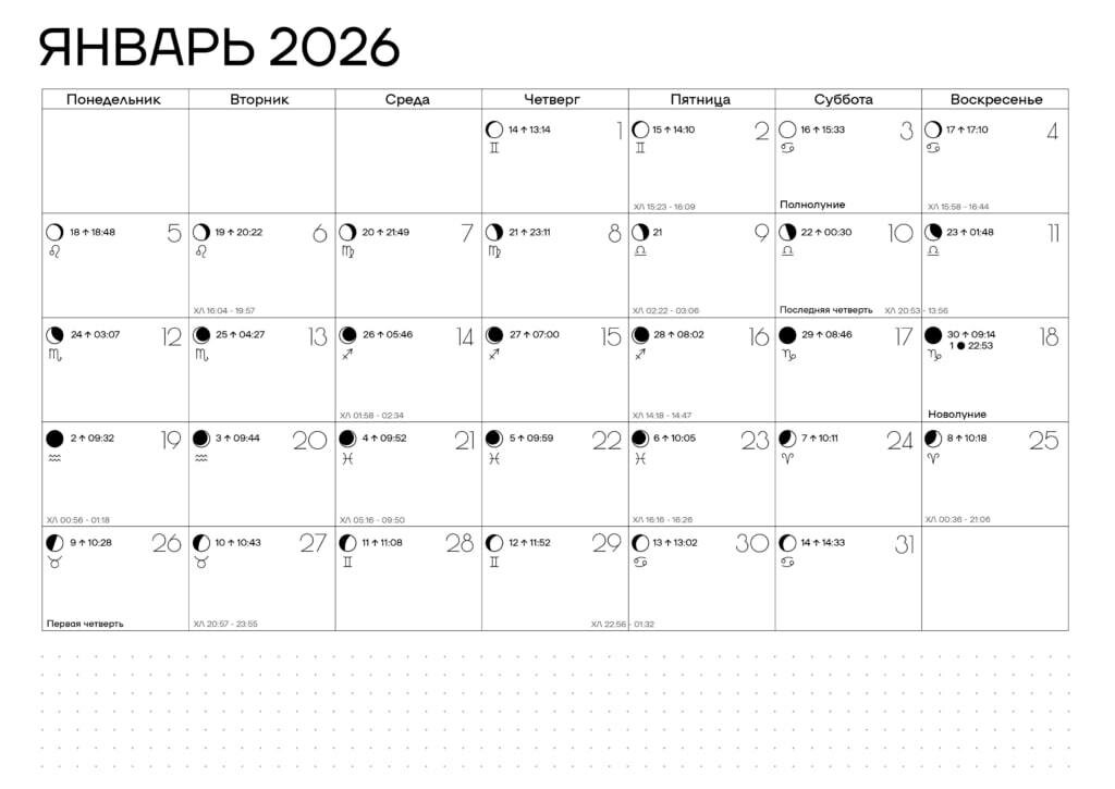 Превью печатной версии: таблица на Январь 2026