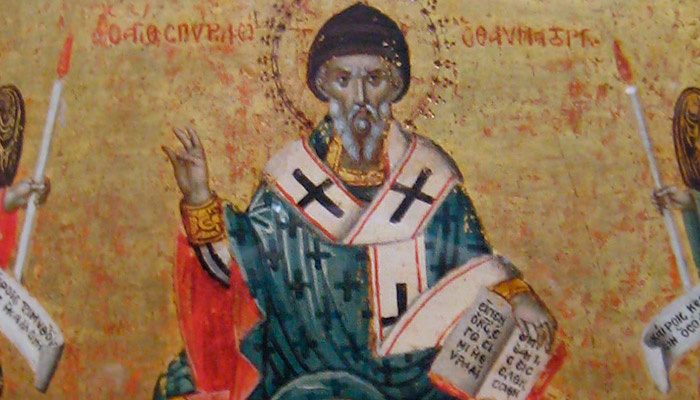 Святитель Спиридон Тримифунтский (фрагмент иконы, Николаос Каллергис, 1744 год). Фото: wikipedia.org