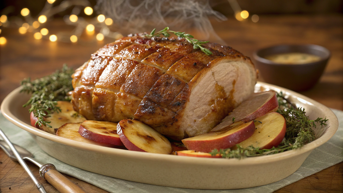 Свиная корейка с яблоками