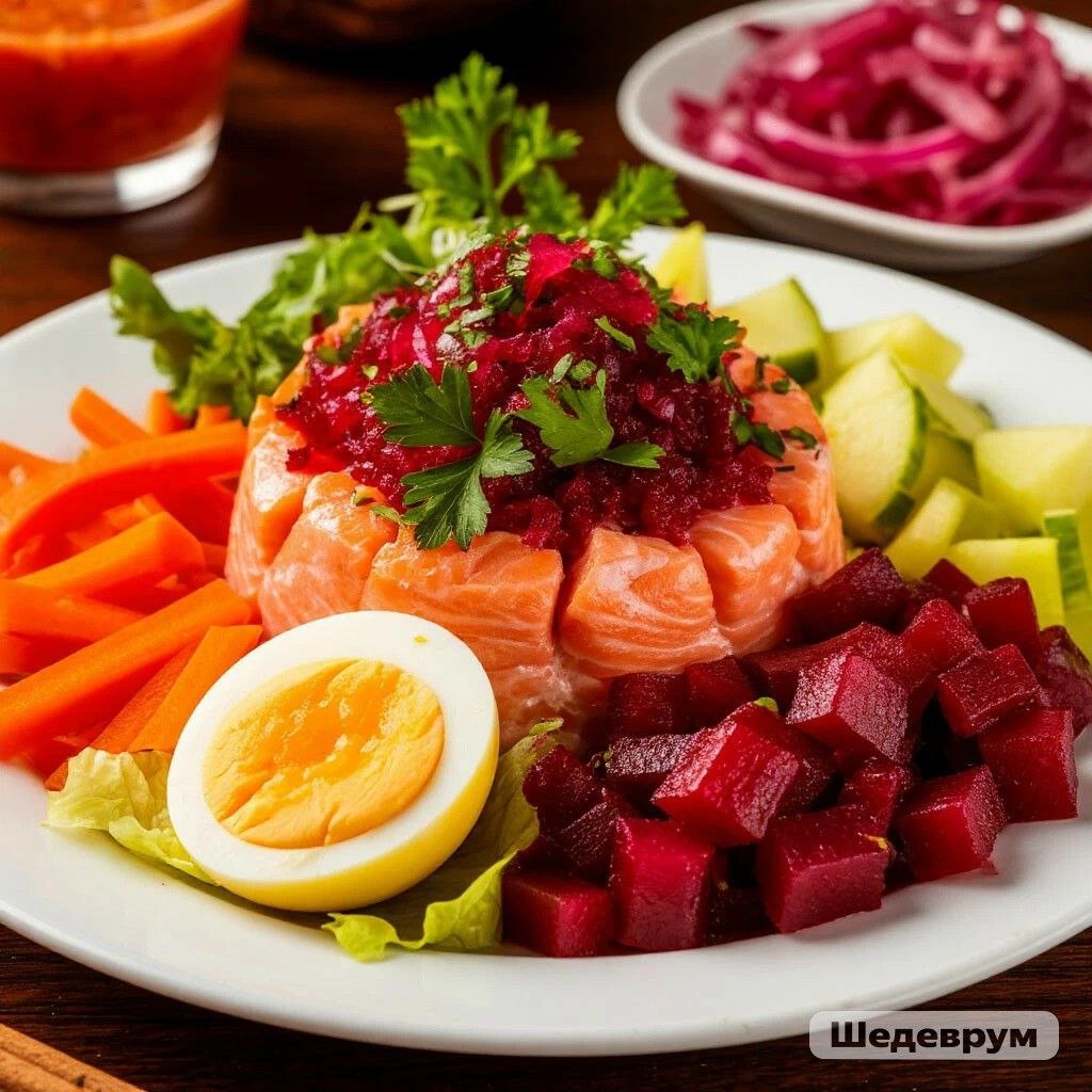 Финский салат с красной рыбой, изображение сгенерировано ИИ