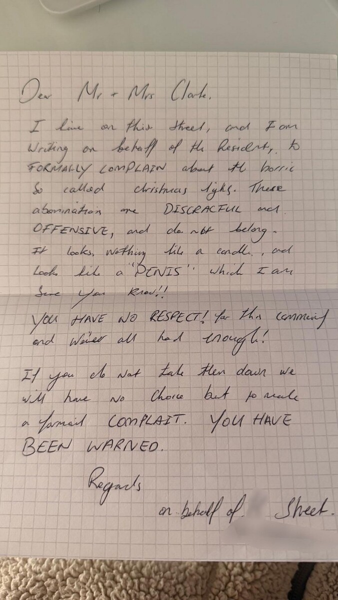 Сосед прислал ему эту записку (Изображение: Kennedy News/martinandbex)