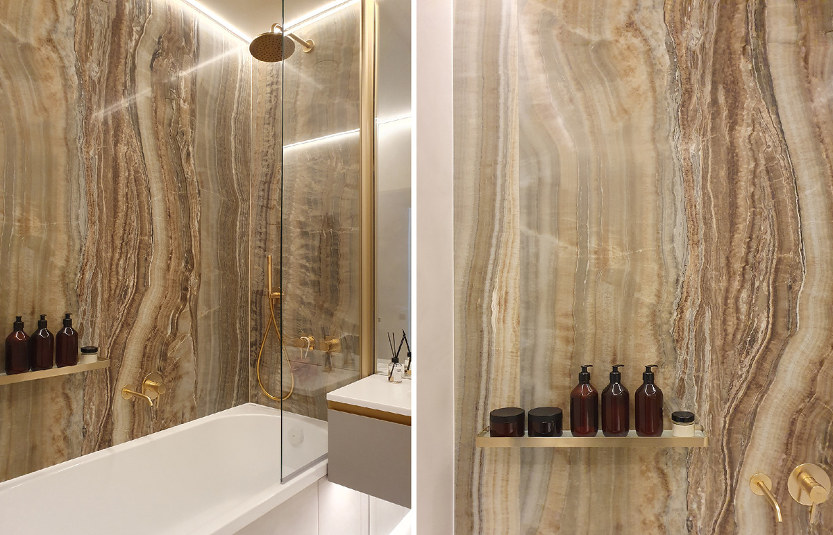 Бесшовная поверхность с крупноформатным ониксом — это не эффект ради эффекта, а сложное решение, которое проверялось ещё до стройки.