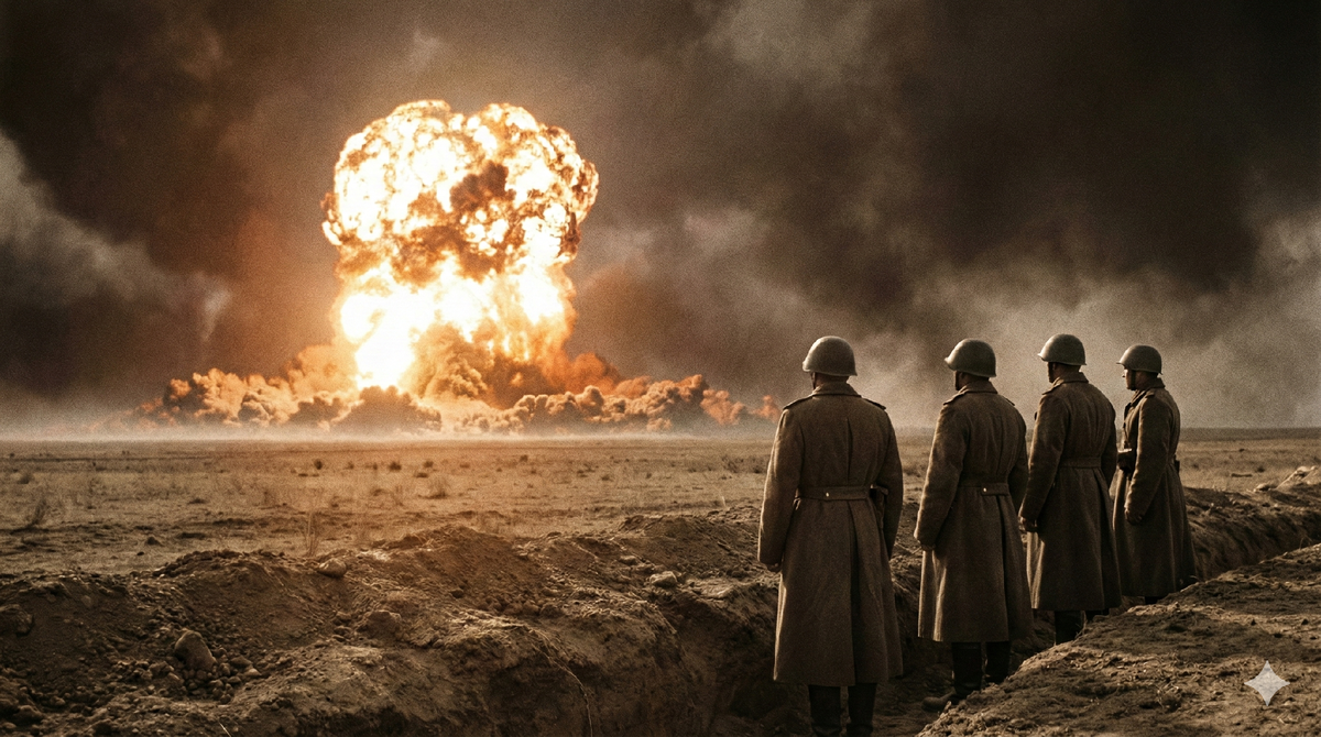 Шокирующий кадр ядерного взрыва на Тоцком полигоне в 1954 году, за которым наблюдают советские солдаты. Статья раскрывает подробности секретной операции «Снежок», когда 45 тысяч военных СССР были брошены в атаку через эпицентр атомной бомбардировки. Это история о самом рискованном эксперименте Холодной войны, его целях и трагической цене, которую заплатили участники за проверку боеготовности к ядерному конфликту.