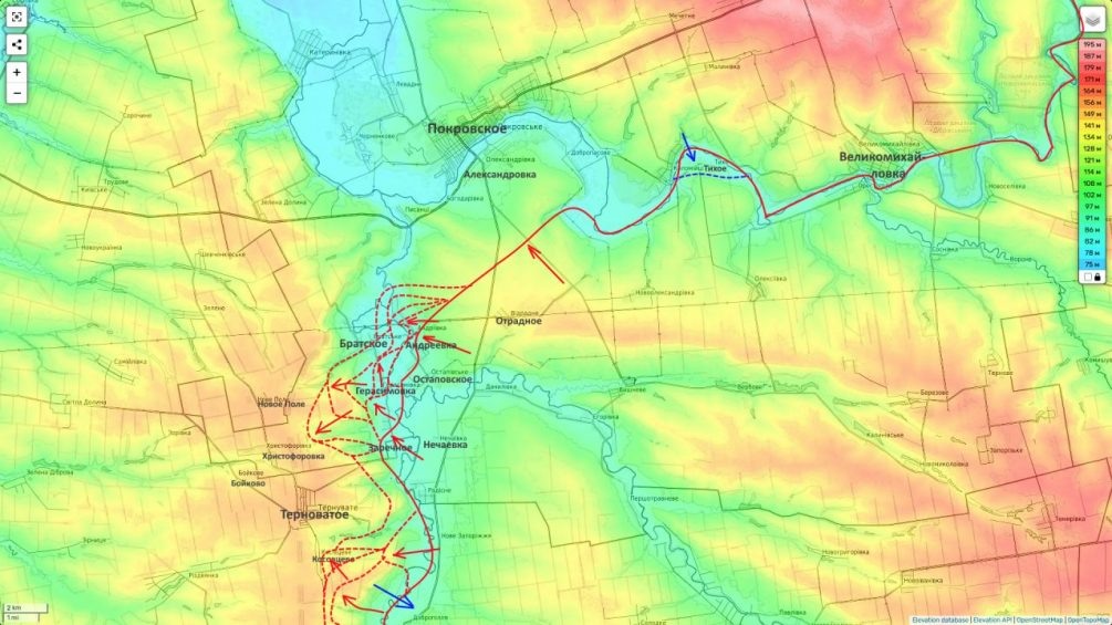    Карта СВО. ВС РФ успешно рвут оборону ВСУ восточнее Терноватого.