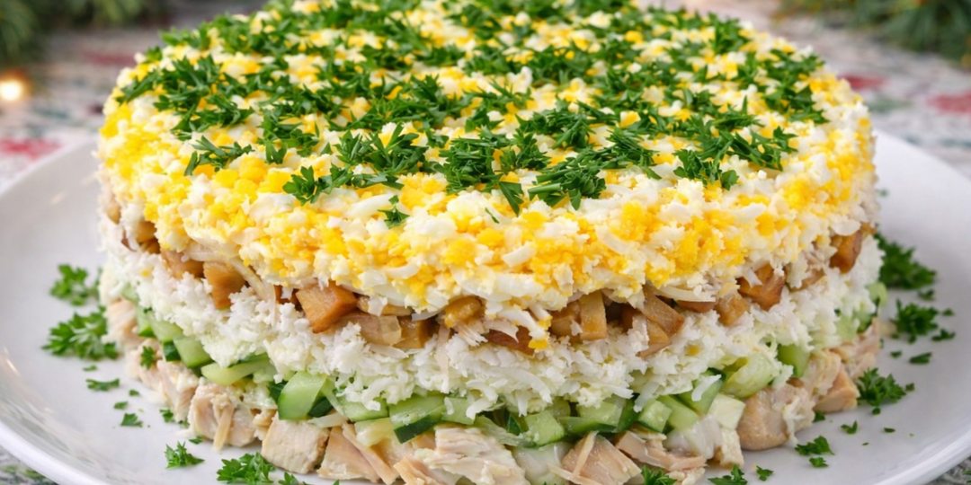 Этот салат "Слоеный" просто бесподобен: всегда съедается сразу, на вкус - лучше, чем в ресторане (и рецепт простой)