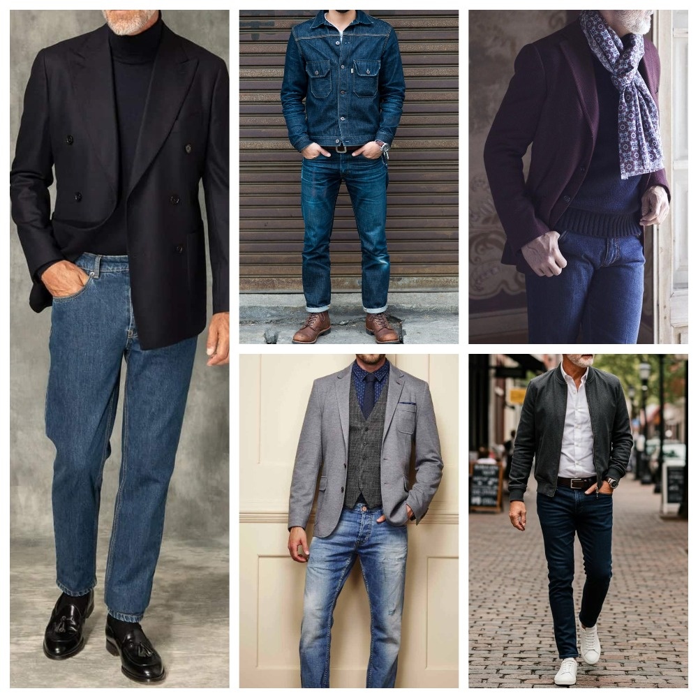 Темно-синий деним является самым распространенным вариантом, который легко сочетается с большей частью мужской одежды
