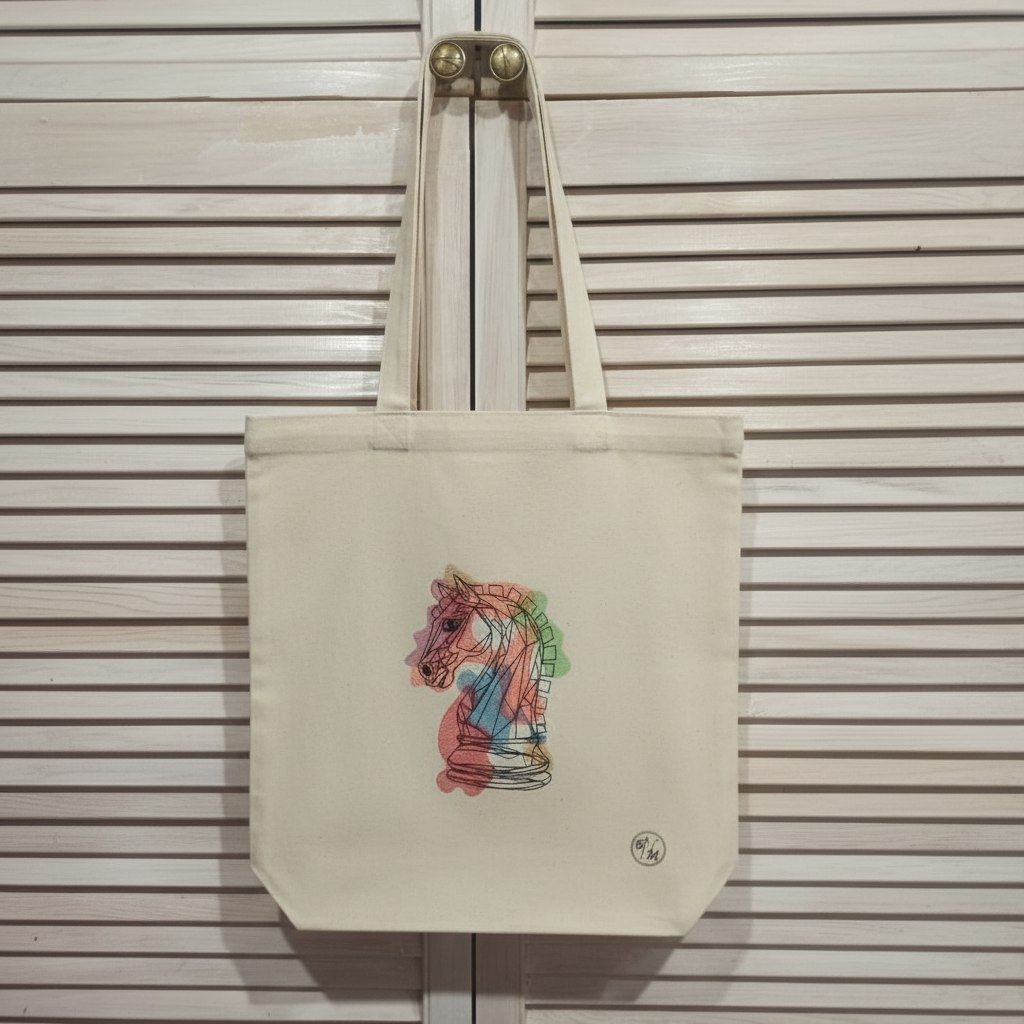 Вышивка акварельного коня на сумке